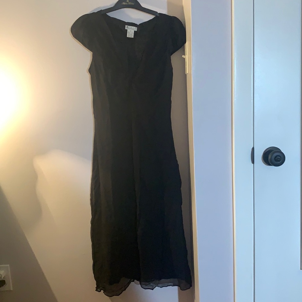Silk black cocktail midi dress